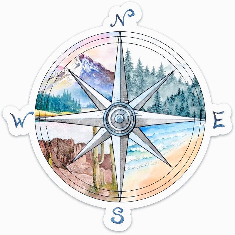 Outdoor Camping For Kids - Compass Camping Sticker, Adventure Travel Stickers