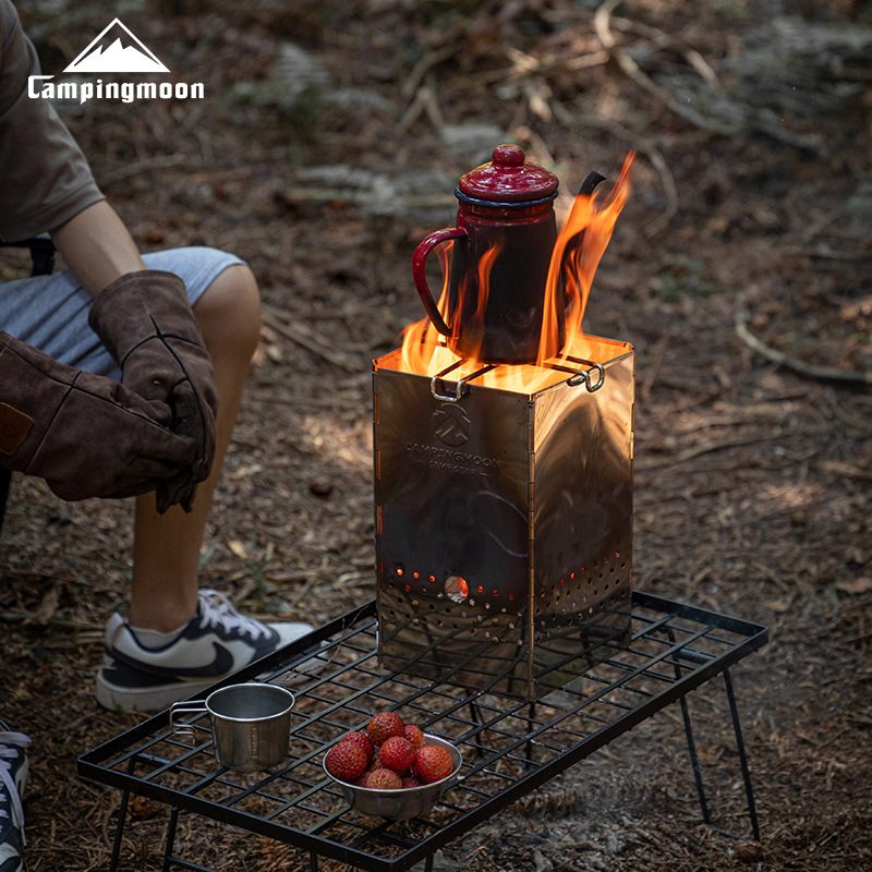 Outdoor Camping Wood Burning Stove - MT-18 Stainless Steel Hiking Folding Charcoal