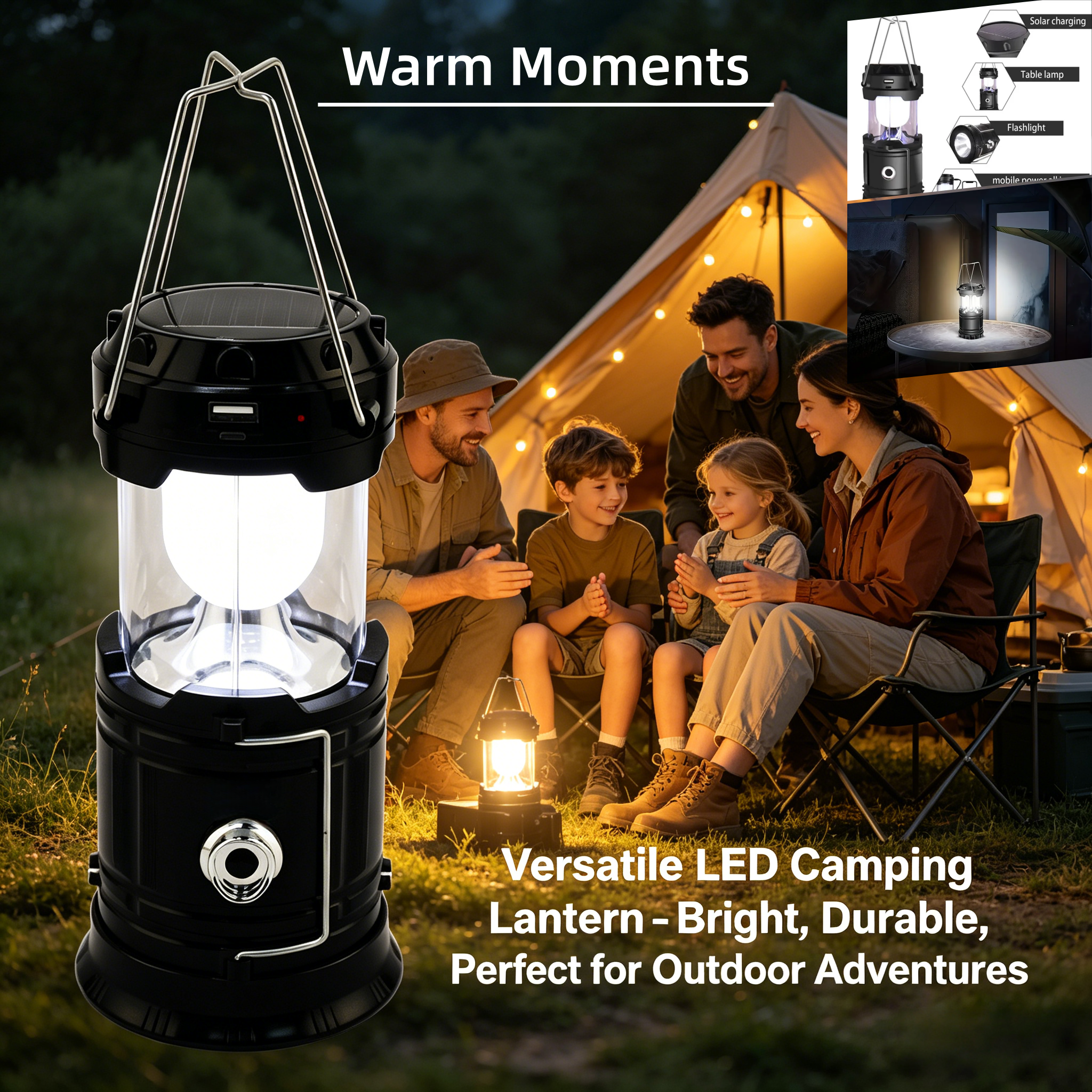 Camping Solar Lantern - Solar Portable Handheld Camping Lantern, LED