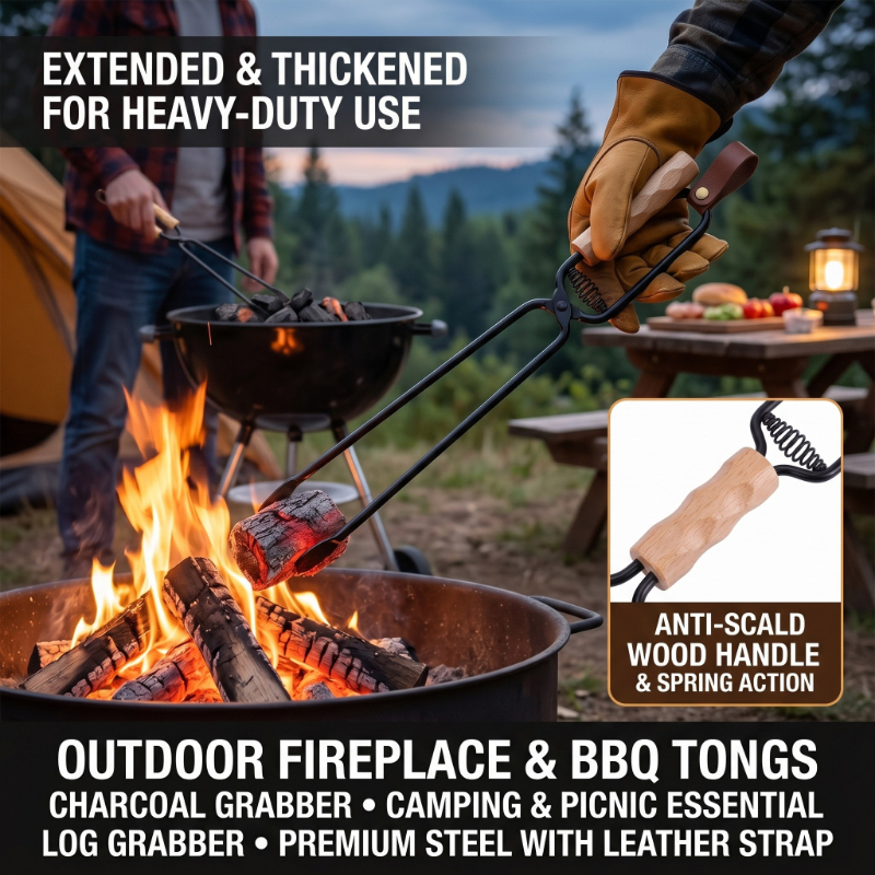 Outdoor Camping Burner - Firewood Tongs Metal Heat Resistant Lengthened