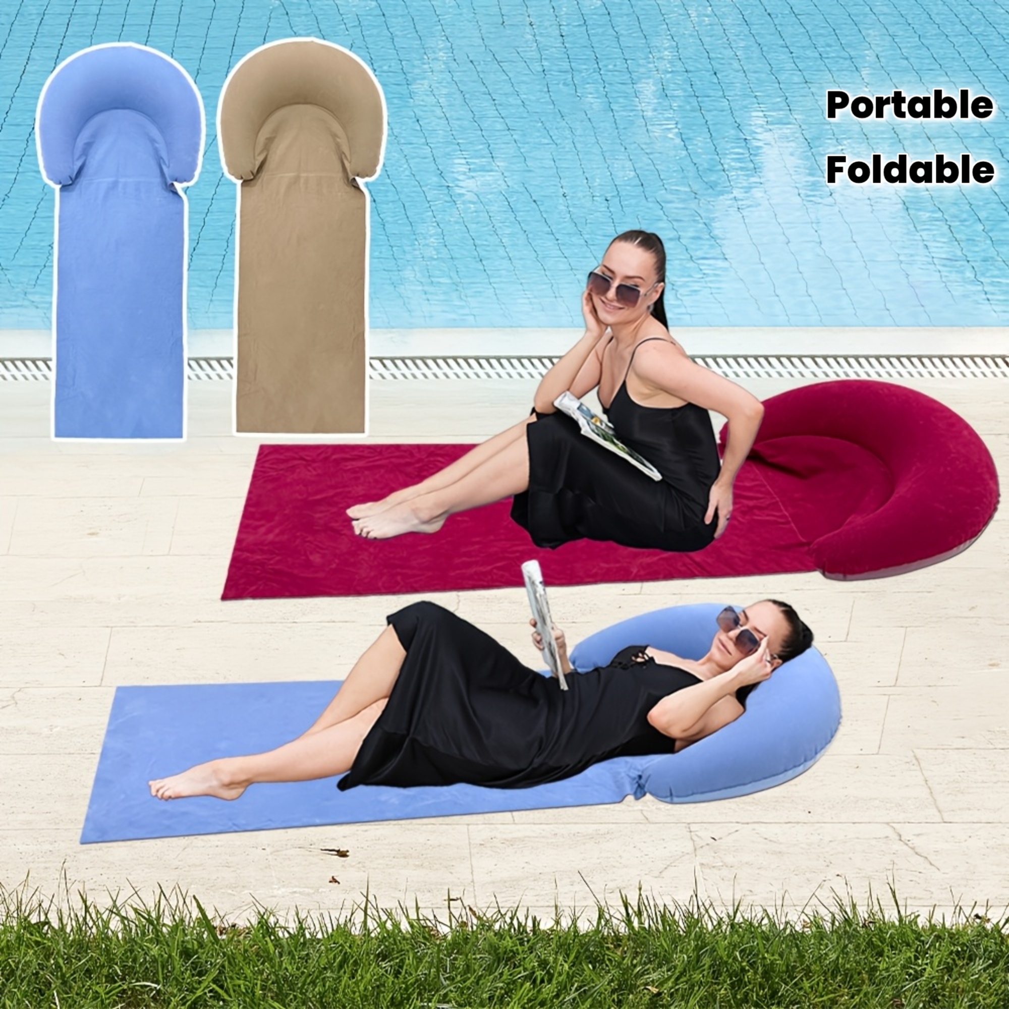 Outdoor Camping Rug - Beach Mat with Inflatable Headrest, Outdoor
