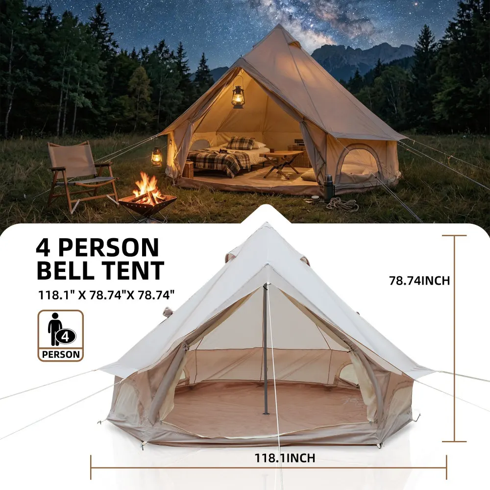 4 Season Bell Tent 9.8 FT, Bei - огляд і ціна Outdoor Camping And Glamping