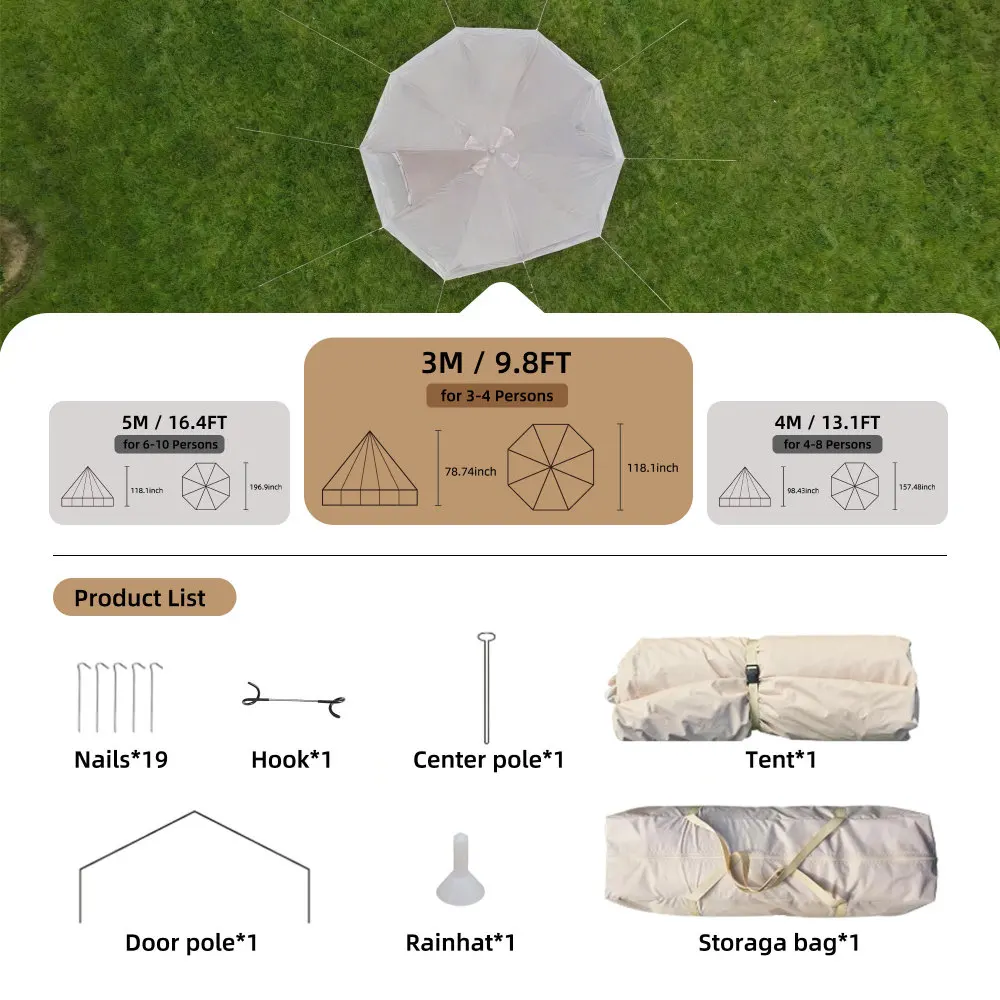 4 Season Bell Tent 9.8 FT, Bei - огляд і ціна Outdoor Camping And Glamping