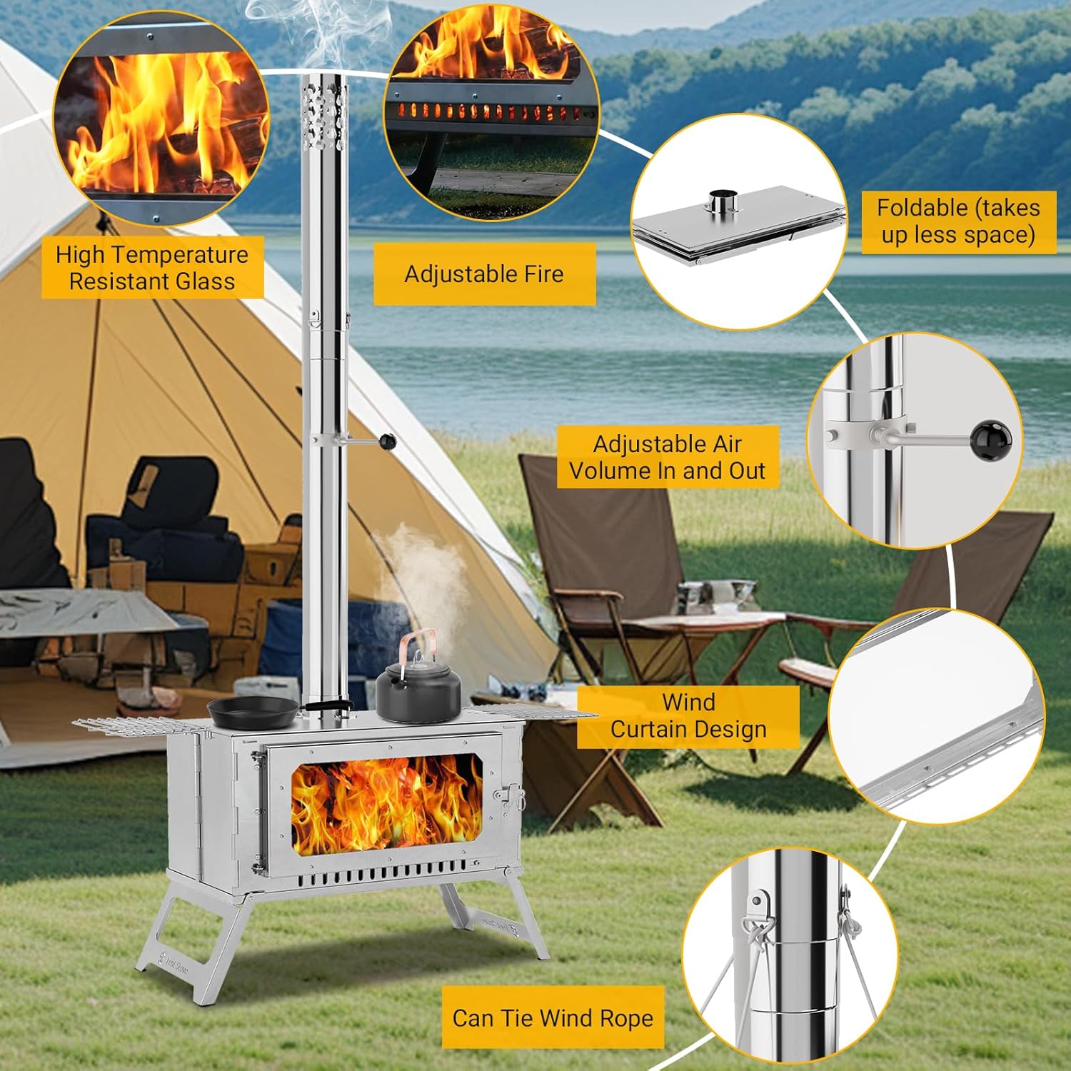 Hot Tent Stove, Wood Burning S - огляд і ціна Outdoor Camping Wood Burning Stove